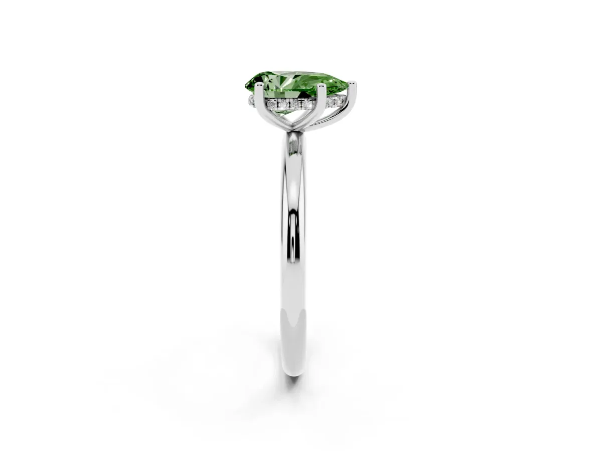 Fancy Green Pear Cut Cut Solitaire Engagement Ring with Four-Prong Setting and Classic Band White gold