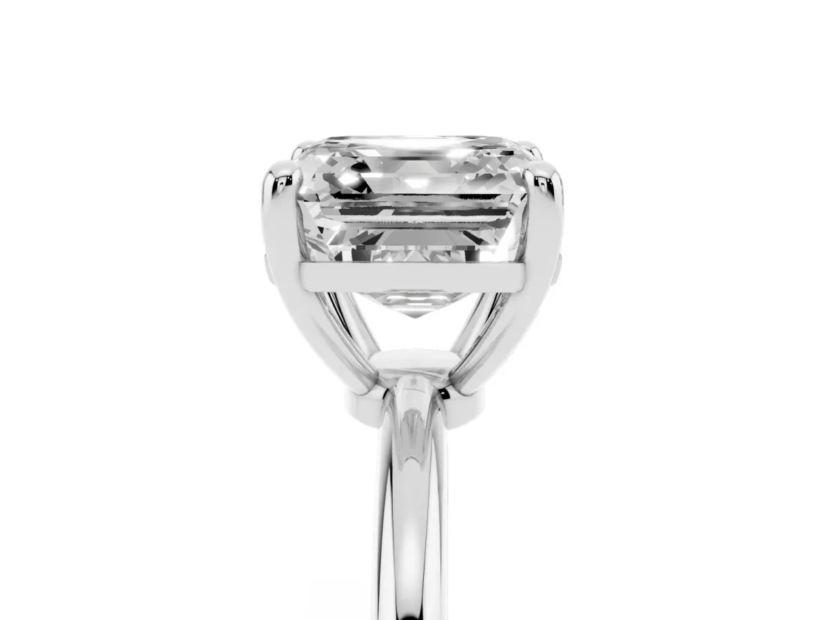 Asscher Cut Solitaire Diamond Ring with 4-Prong Setting on a Classic Band Platinum