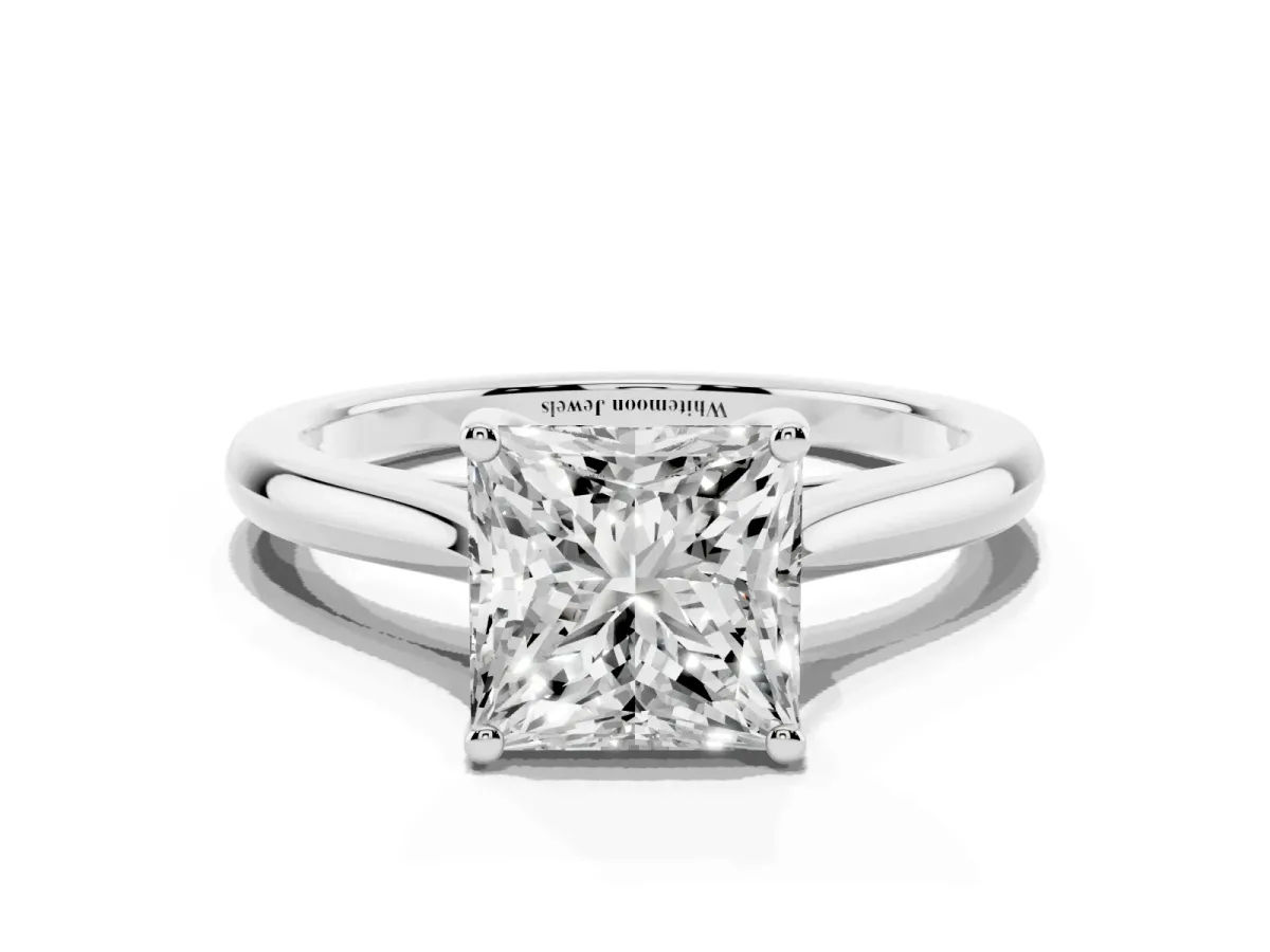 Princess Cut Cut Solitaire Ring with Cathedral Band and Four-Prong Setting Silver