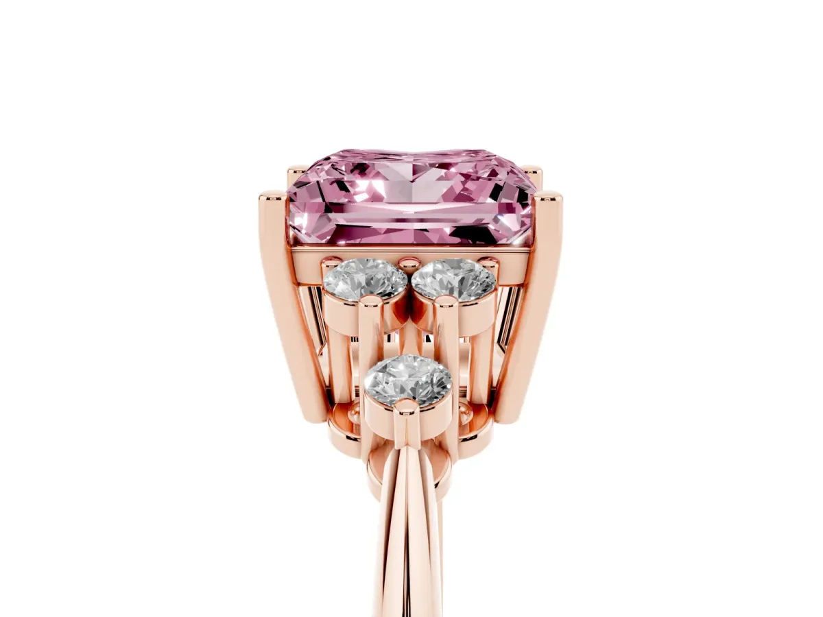 Fancy Pink Princess Cut Cut Diamond Cluster Ring with Solitaire Band and Four-Prong Setting Rose gold