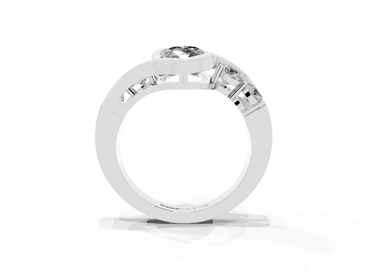 Fancy Black Bezel Set Marquise Cut Diamond Bypass Ring with Round Accents Silver