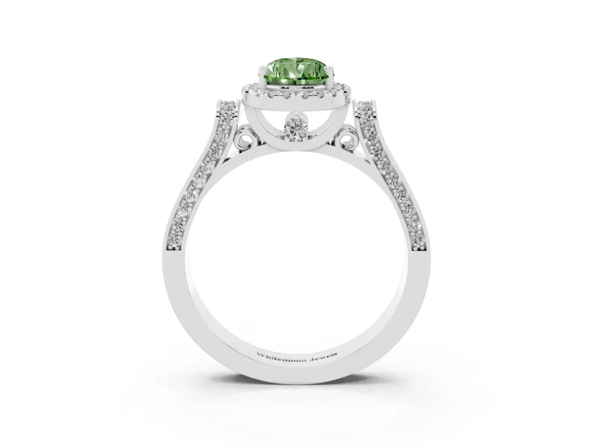 Fancy Green Pear Cut Halo Pave Split Shank Prong Setting Ring Silver