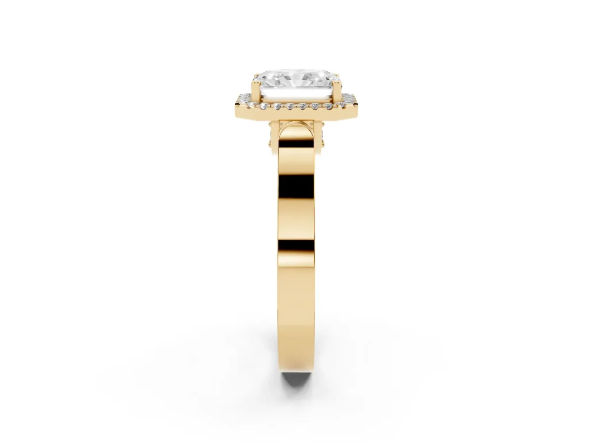 Radiant Cut Halo Pave Split Shank Prong Setting Ring Yellow gold