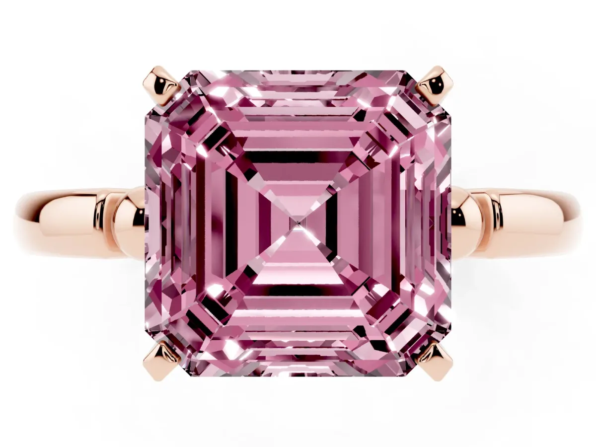 Fancy Pink Asscher Cut Solitaire Beaded Band with Four-Prong Setting Rose gold