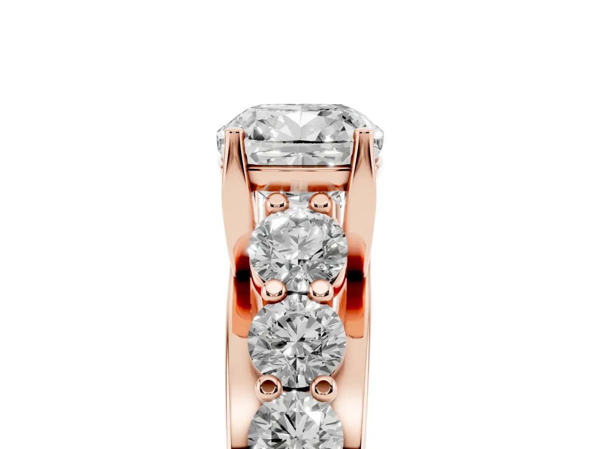 Cushion Cut Diamond Engagement Ring with Pavé Band and Four-Prong Setting Rose gold