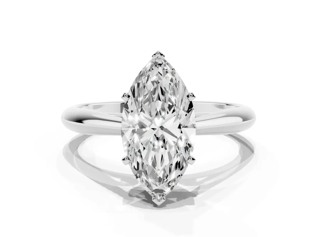 Marquise Cut Diamond Solitaire Engagement Ring with Cathedral Setting and Four-Prong Mount Platinum
