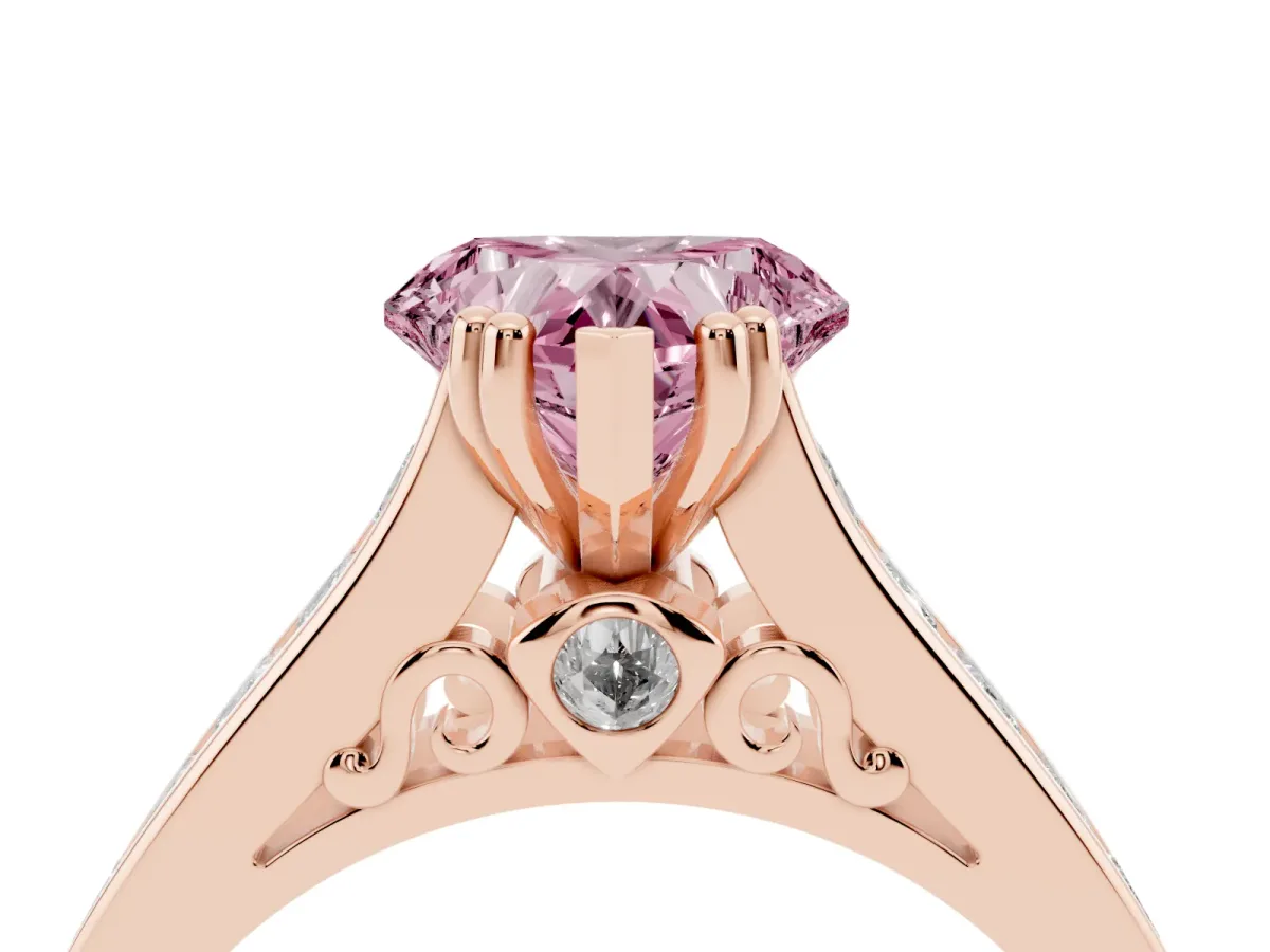 Fancy Pink Heart Cut Cut Channel Set Solitaire Engagement Ring with Prong Setting Rose gold