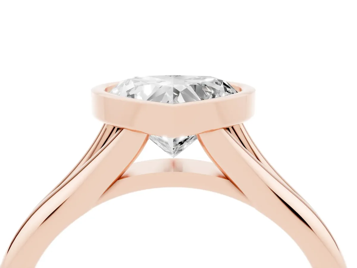 Bezel Set Heart Cut Solitaire Diamond Ring with Smooth Band Rose gold