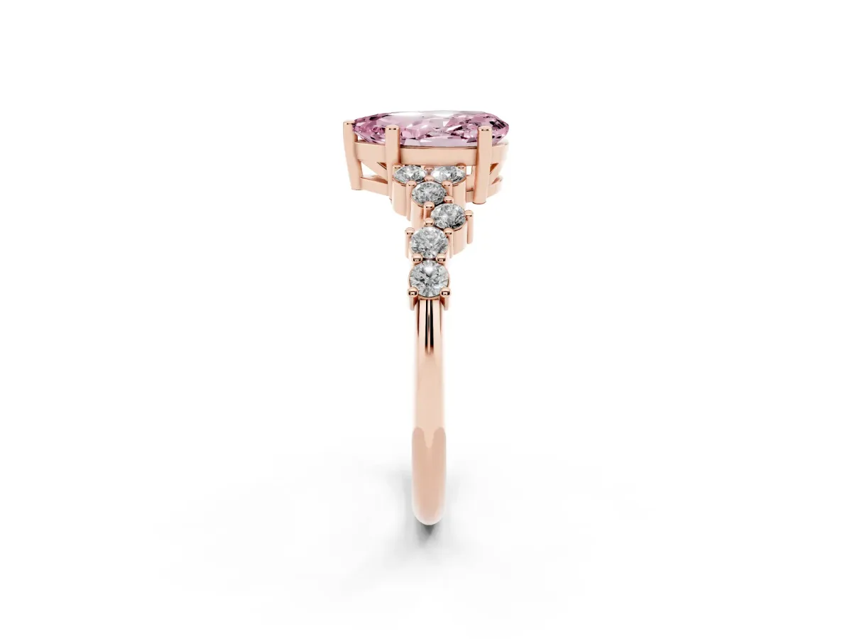 Fancy Pink Pear Cut Diamond Scattered Round Accent Ring with Prong Setting Rose gold