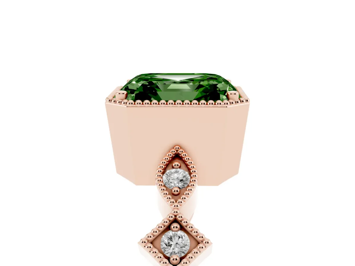 Fancy Green Asscher Cut Milgrain Marquise Diamond Twist Band Ring Rose gold