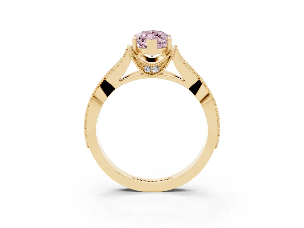 Fancy Pink Marquise Cut Cut Diamond Twisted Band with Milgrain Pave Setting and Four-Prong Setting Yellow gold