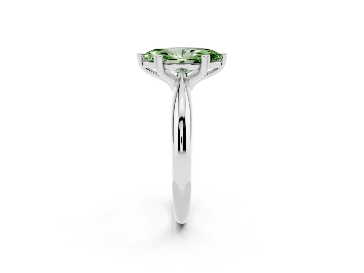 Fancy Green Marquise Cut Cut Solitaire Engagement Ring with Tapered Band and Four-Prong Setting Platinum