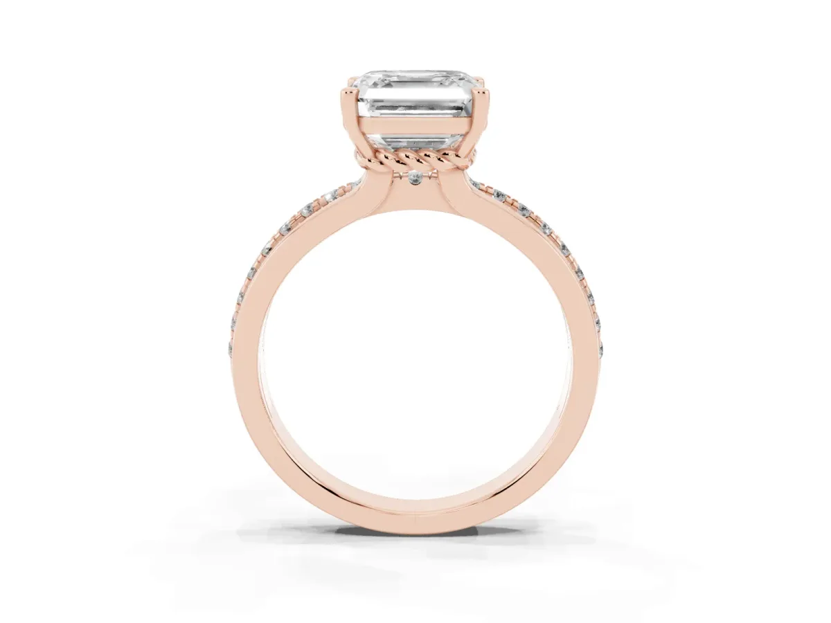 Asscher Cut Solitaire Diamond Ring with Channel Set Band and Six-Prong Setting Rose gold