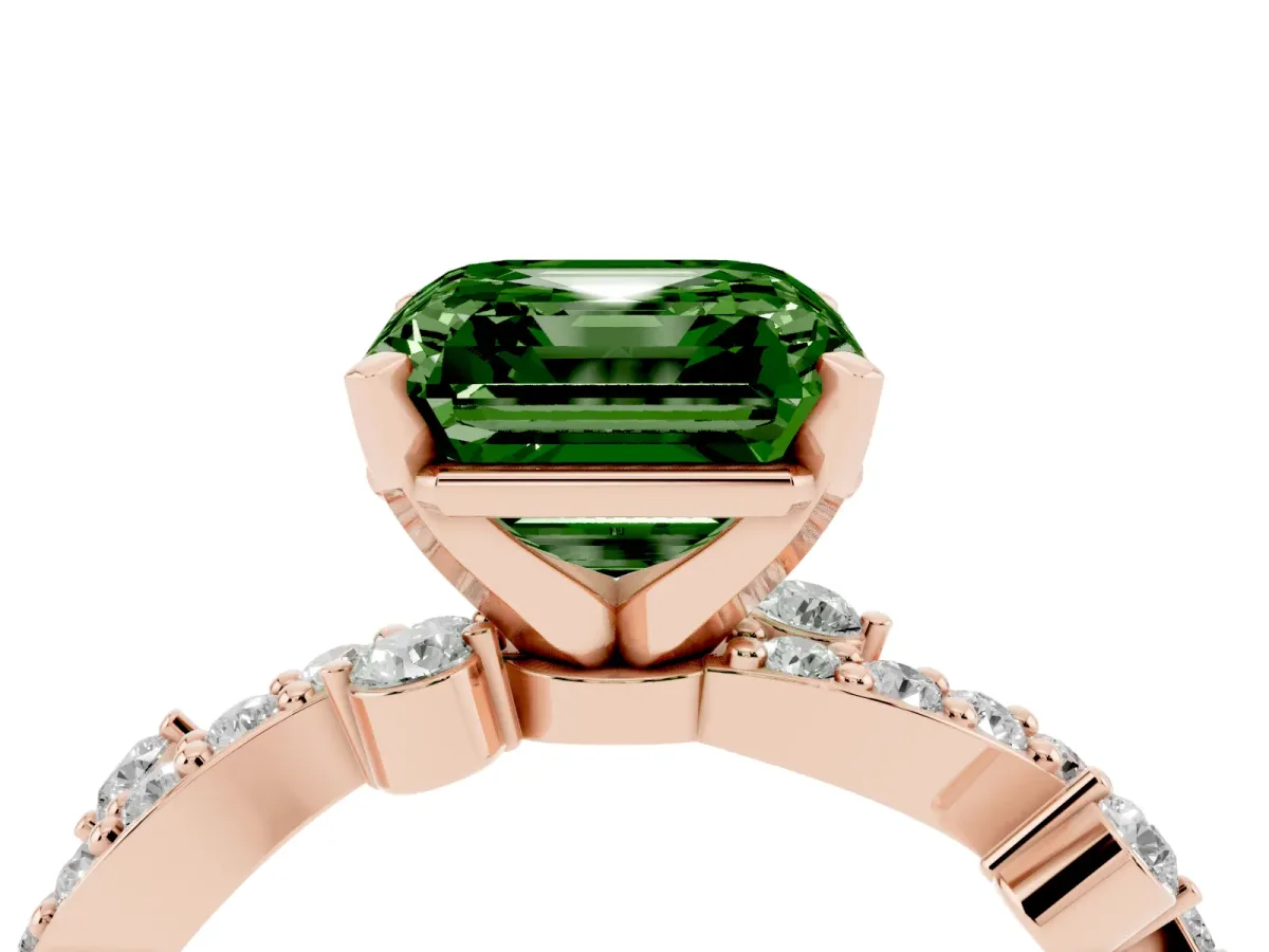 Fancy Green Asscher Cut Cut Solitaire Diamond Twisted Band with Pave Setting Rose gold