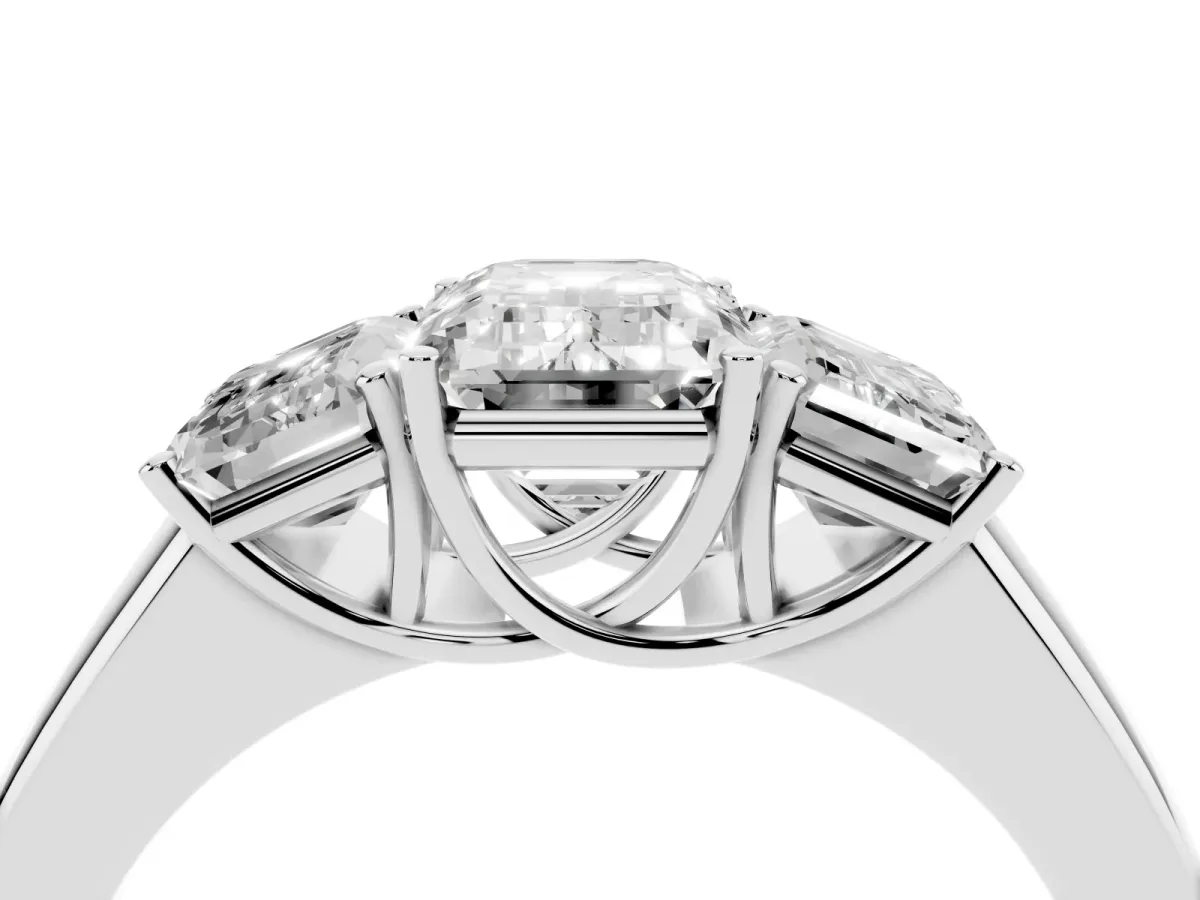 Three-Stone Emerald Cut Cut Diamond Ring with Prong Setting and Classic Band Silver