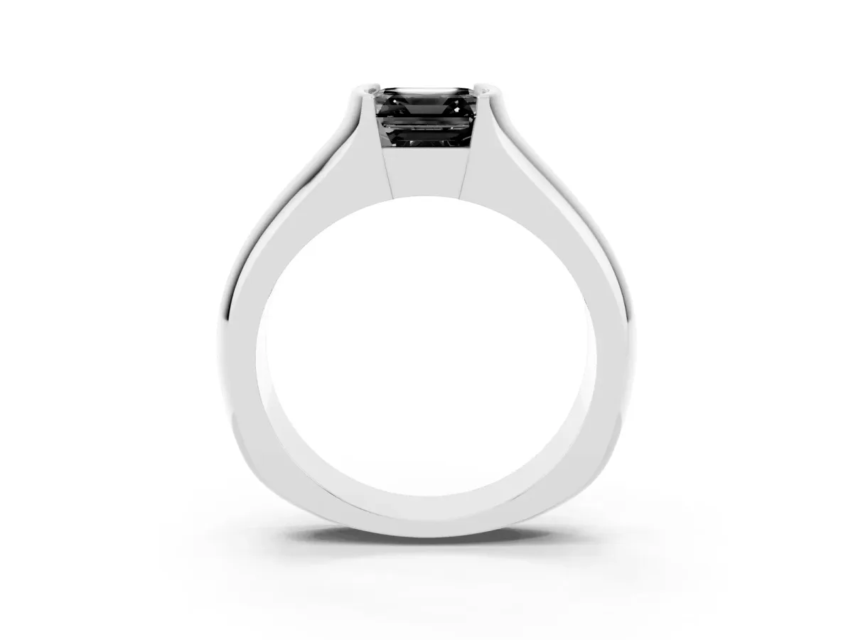 Fancy Black Asscher Cut Solitaire Bezel Set Diamond Ring with Wide Band Platinum