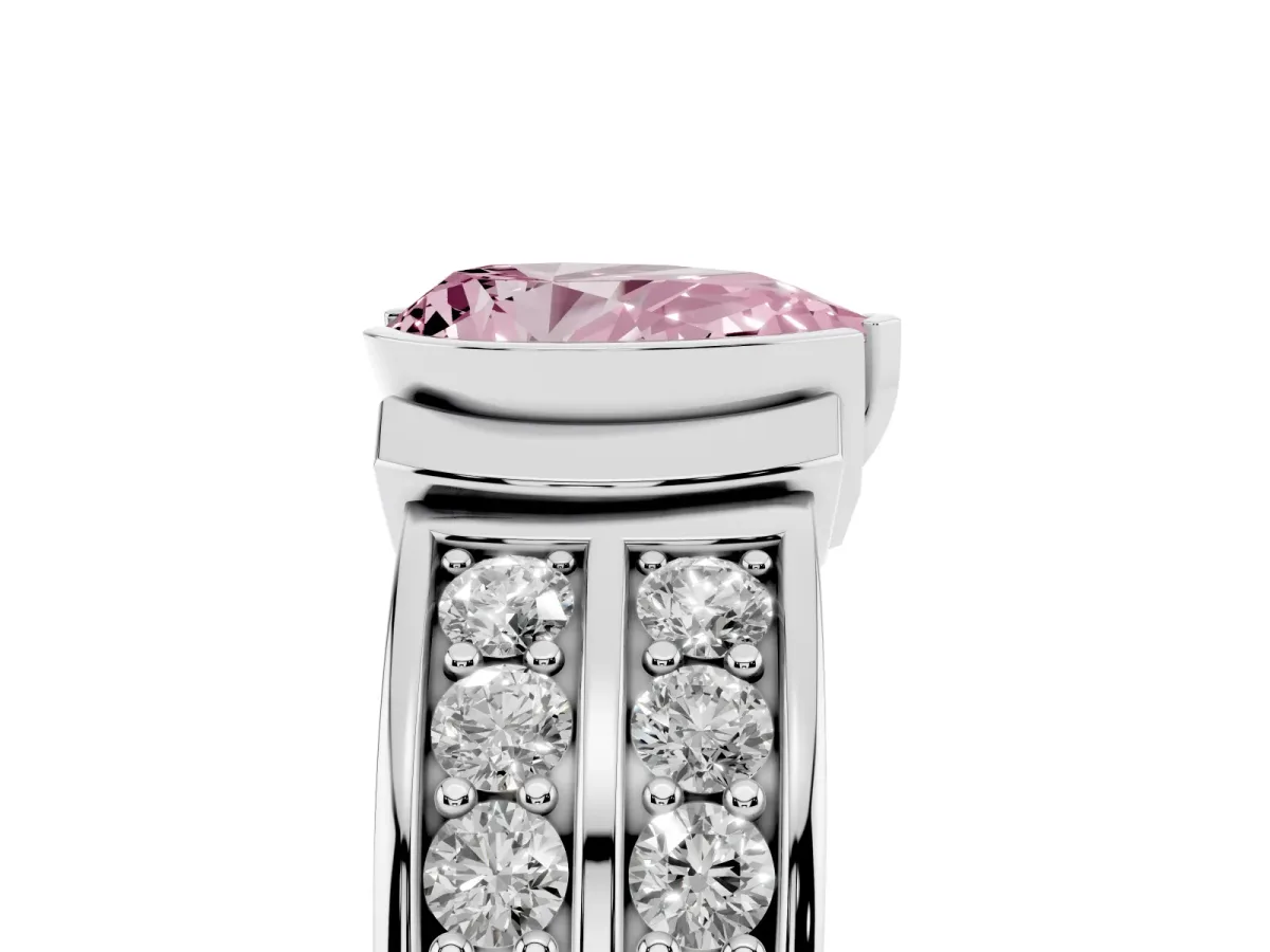 Fancy Pink Pear Cut Brilliant Diamond Channel Set Wide Band Ring with Bezel Setting Platinum