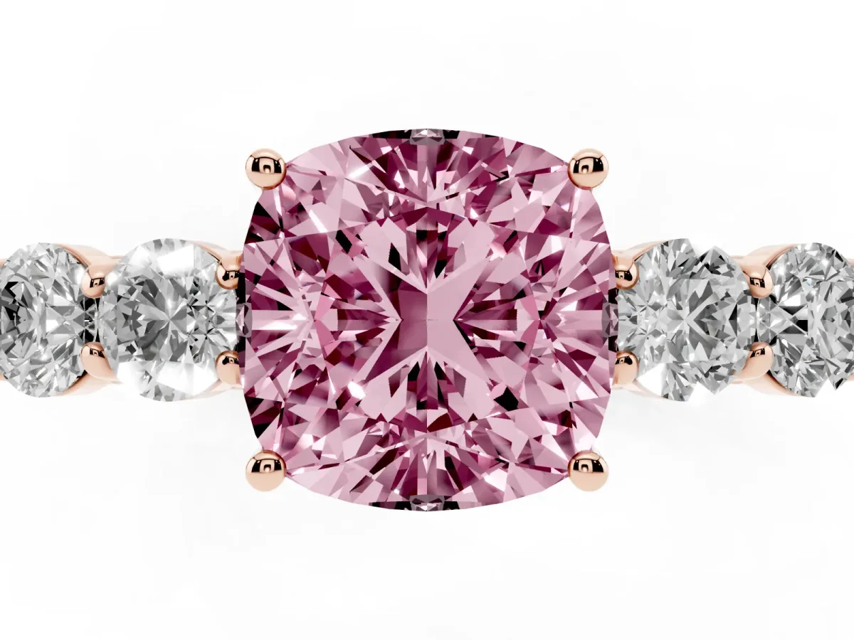 Fancy Pink Cushion Cut Cut Diamond Five-Stone Prong Set White Gold Ring Rose gold