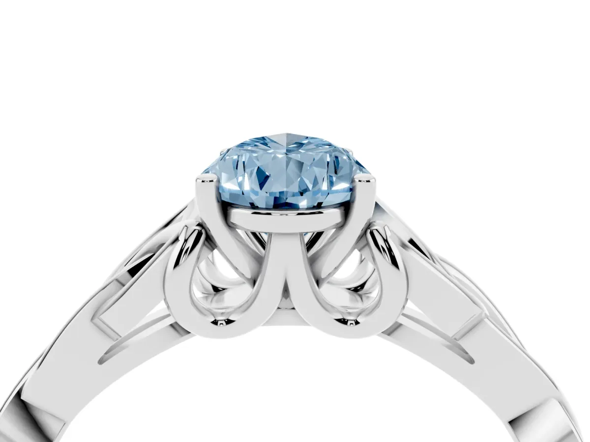 Fancy Blue Pear Cut Diamond Solitaire Engagement Ring with Celtic Knot Band and Four-Prong Setting Silver
