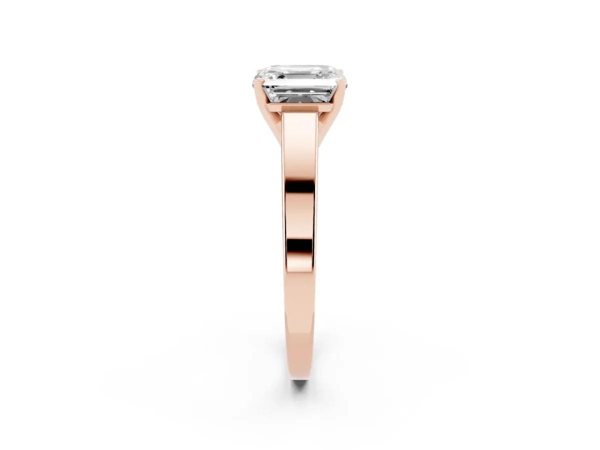 Asscher Cut Solitaire Engagement Ring with Four-Prong Setting and Tapered Band Rose gold