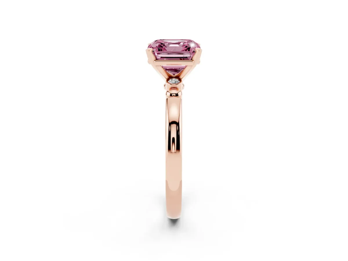 Fancy Pink Asscher Cut Solitaire Beaded Band with Four-Prong Setting Rose gold