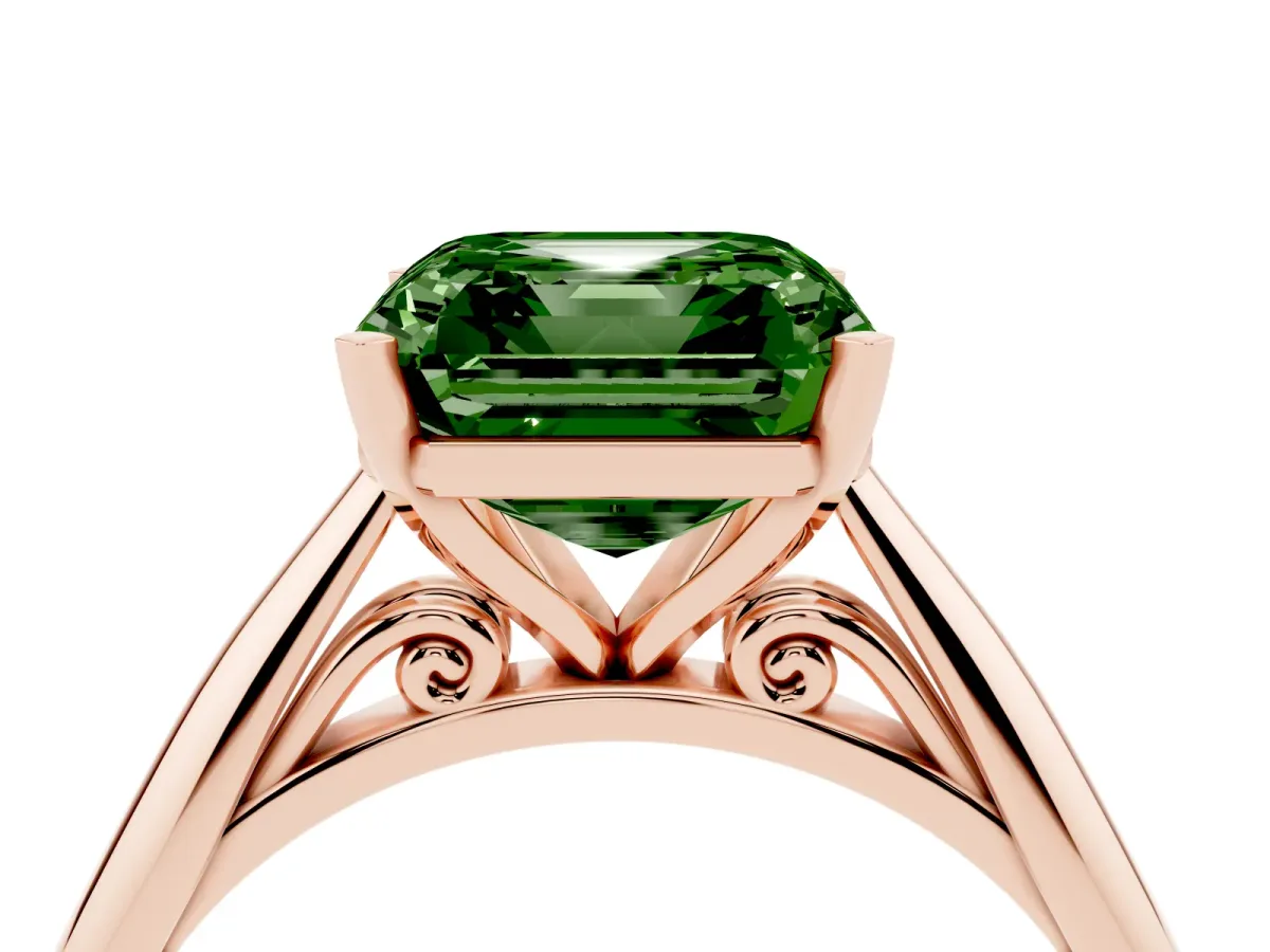 Fancy Green Asscher Cut Diamond Solitaire Engagement Ring with Cathedral Setting and Four-Prong Mount Rose gold