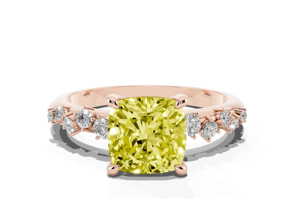 Fancy Yellow Cushion Cut Cut Diamond Vine Band with Four-Prong Setting Rose gold