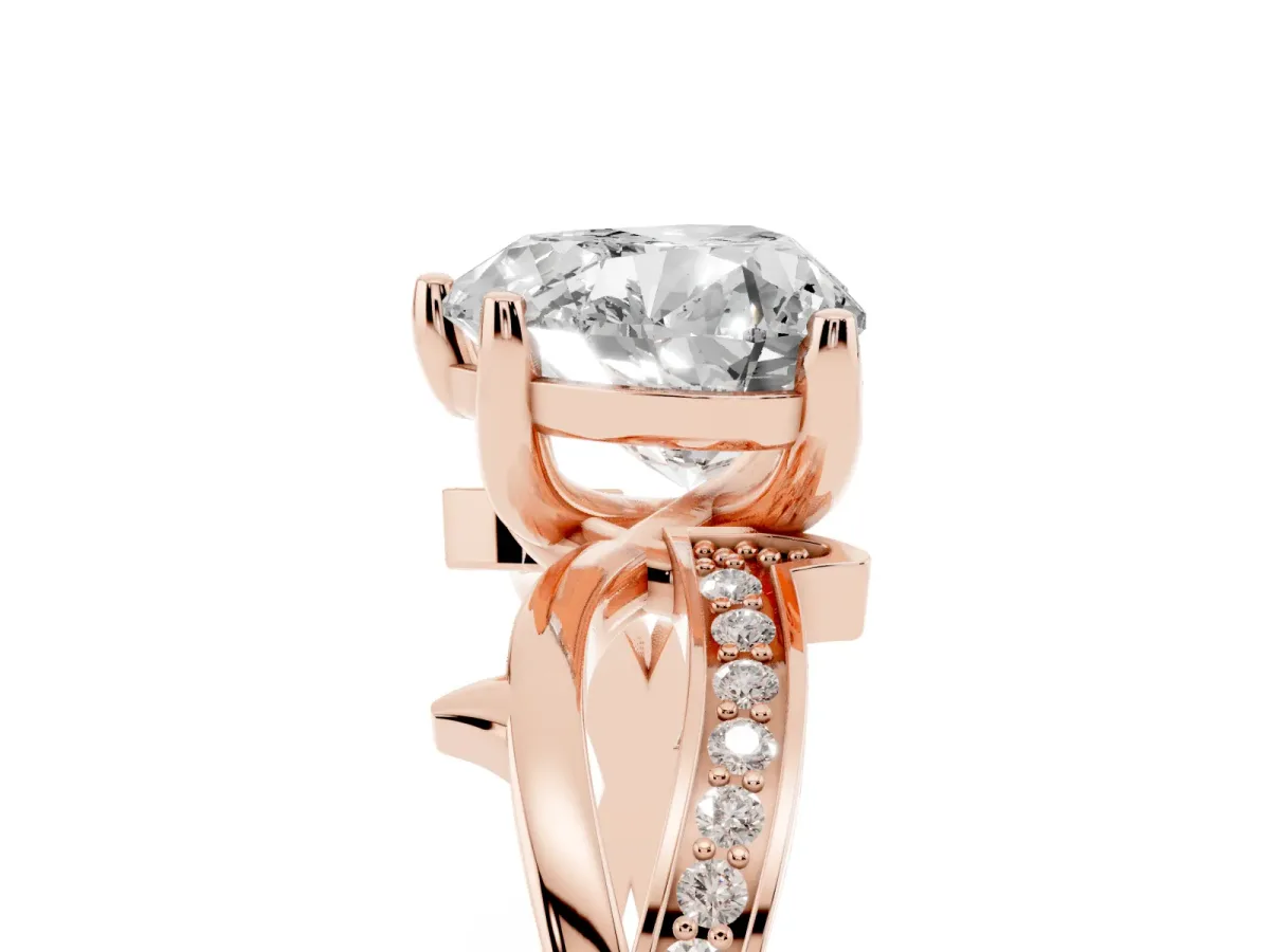 Heart Cut Solitaire Twist Band with Pavé Accents and Four-Prong Setting Rose gold