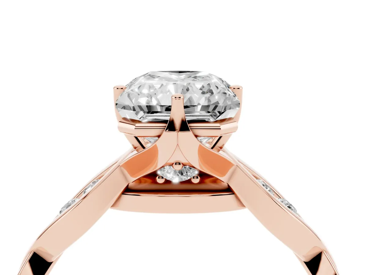 Radiant Cut Solitaire Twist Band with Leaf Prong Setting Rose gold