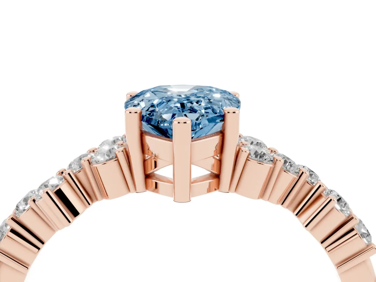 Fancy Blue Pear Cut Diamond Scattered Round Accent Ring with Prong Setting Rose gold