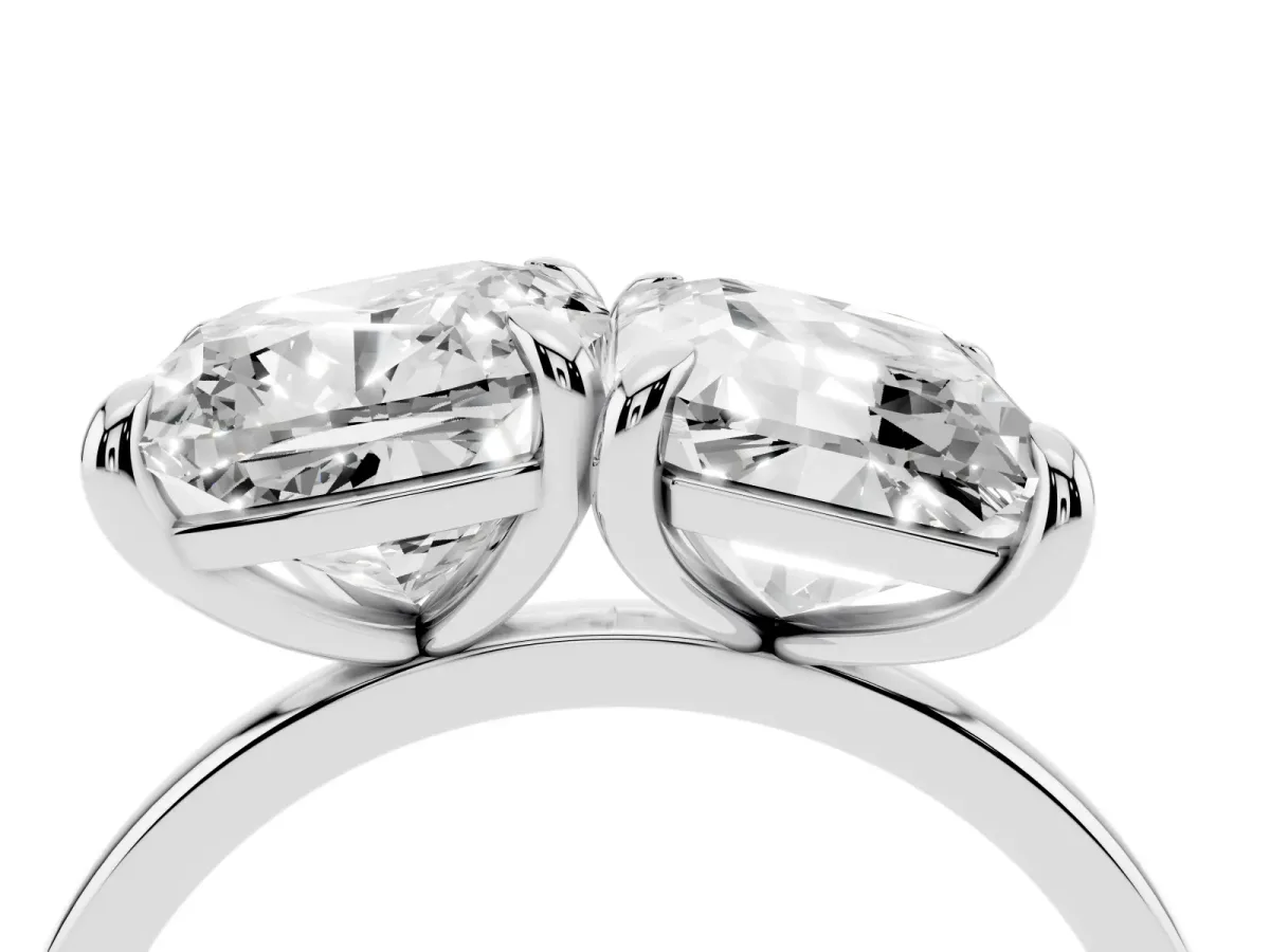Cushion and Emerald Toi Moi Ring with Prong Setting and Plain Band Silver