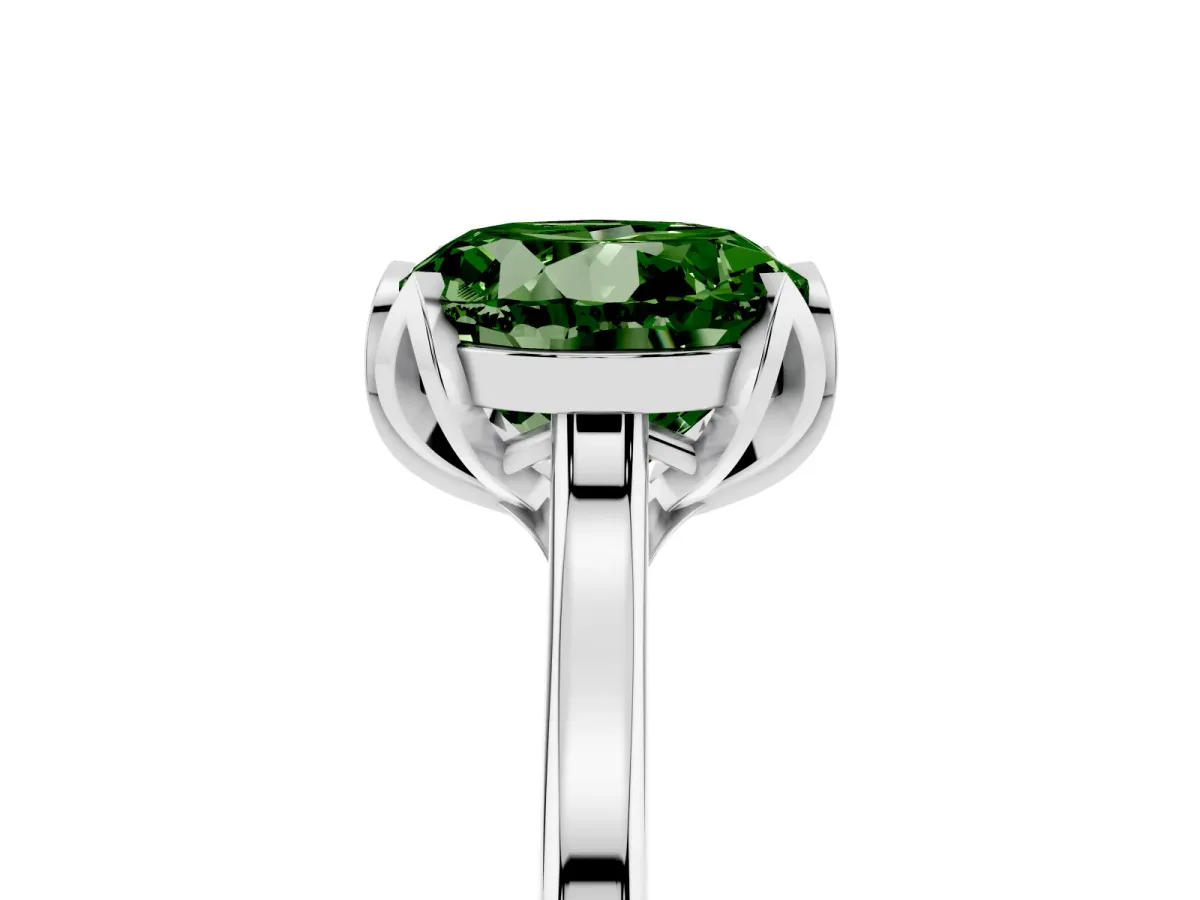 Fancy Green Round Cut Diamond Solitaire Ring with Flower Prong Setting and Classic Band Silver