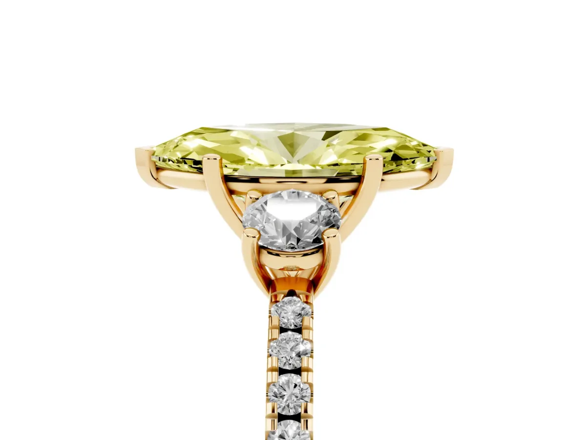 Fancy Yellow Three-Stone Marquise Cut Cut Diamond Pavé Band with Prong Setting Yellow gold