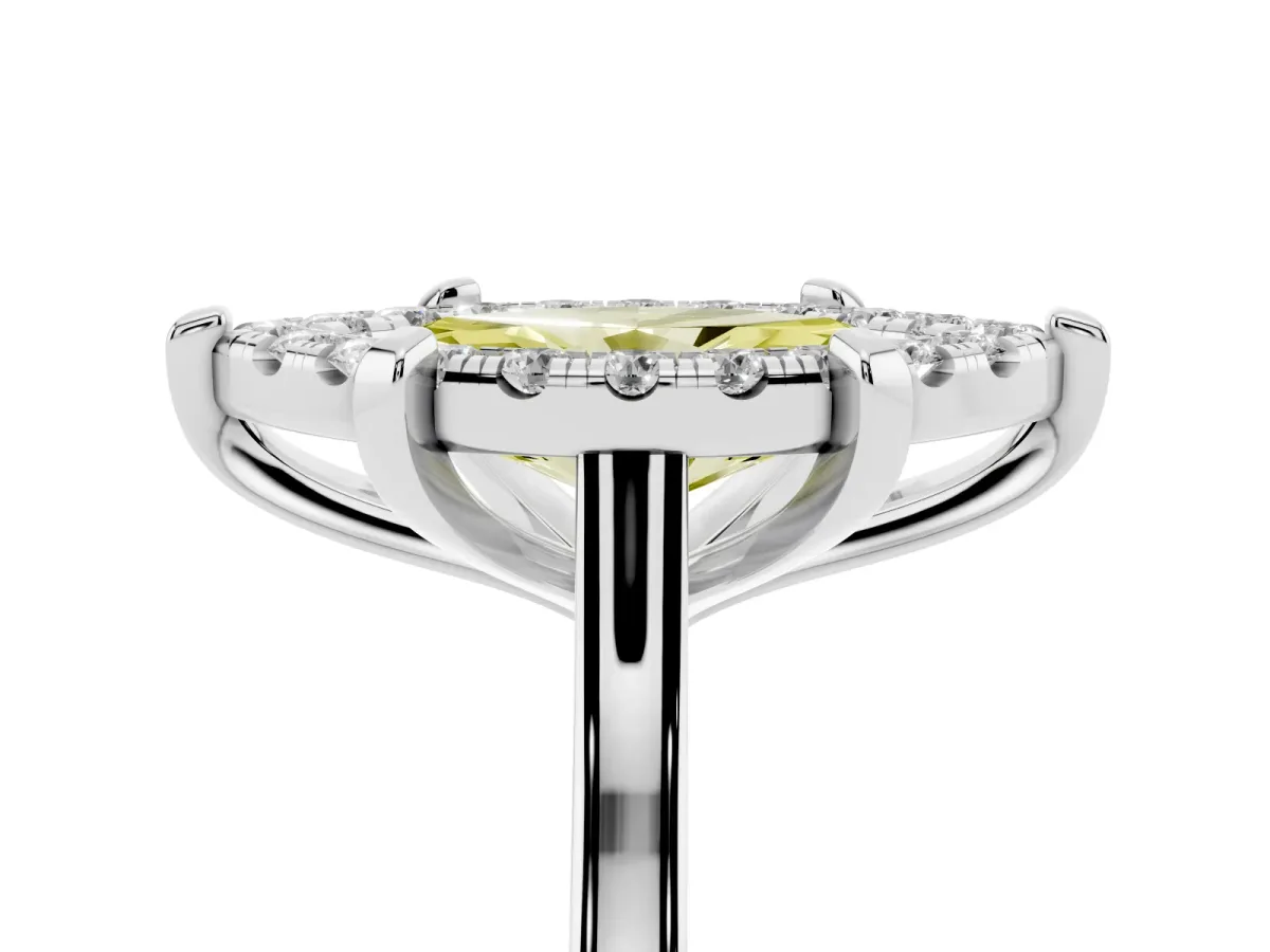 Fancy Yellow Marquise Cut Diamond Cluster Halo Solitaire with Four-Prong Setting Silver