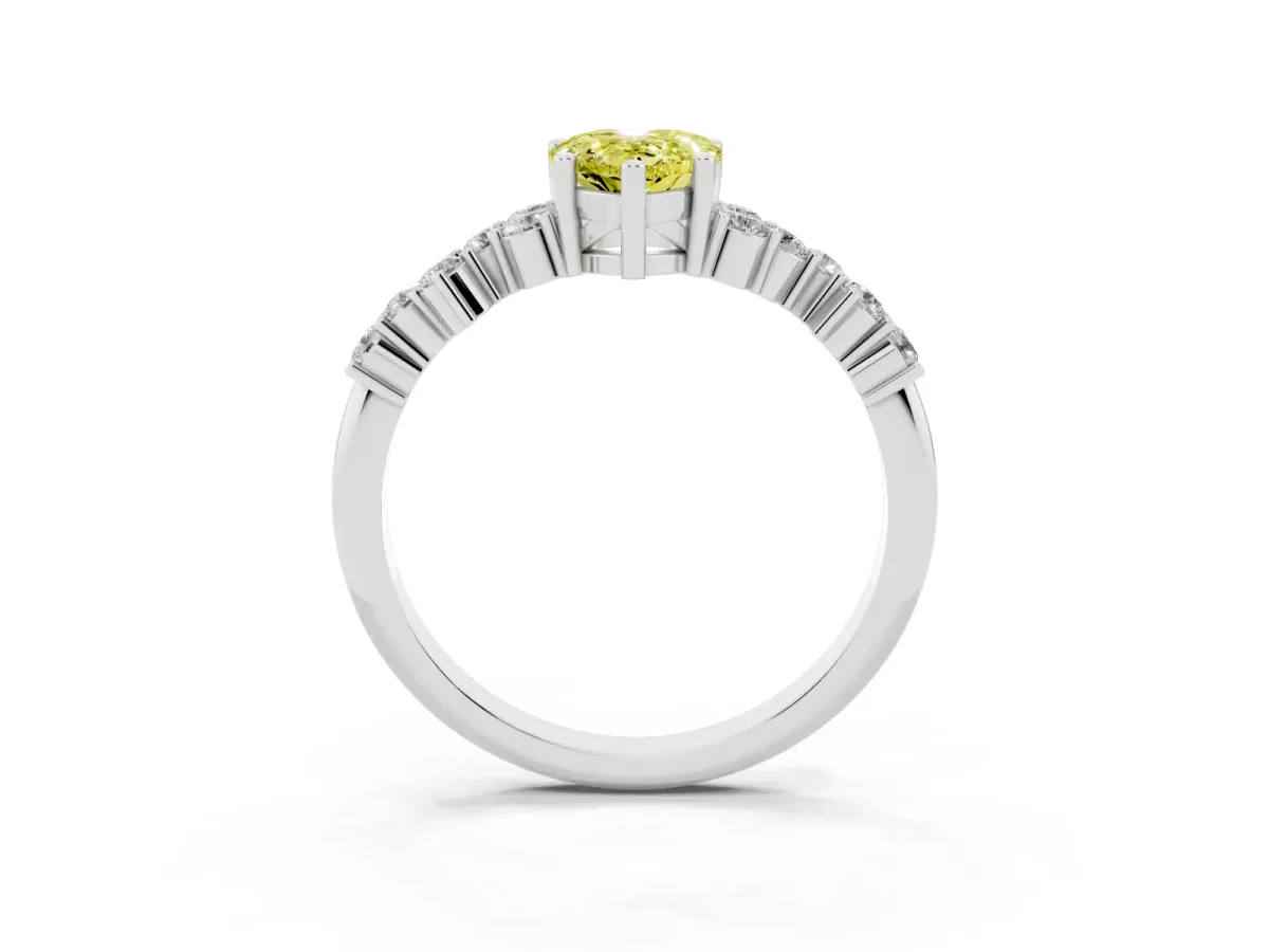 Fancy Yellow Pear Cut Diamond Scattered Round Accent Ring with Prong Setting White gold