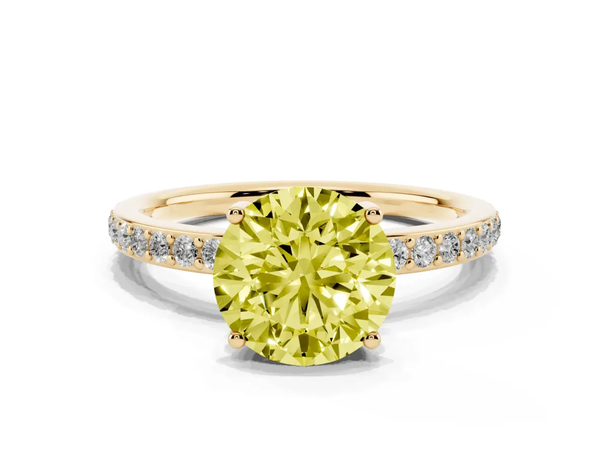 Fancy Yellow Round Cut Cut Diamond Pavé Band Ring with Four-Prong Setting Yellow gold