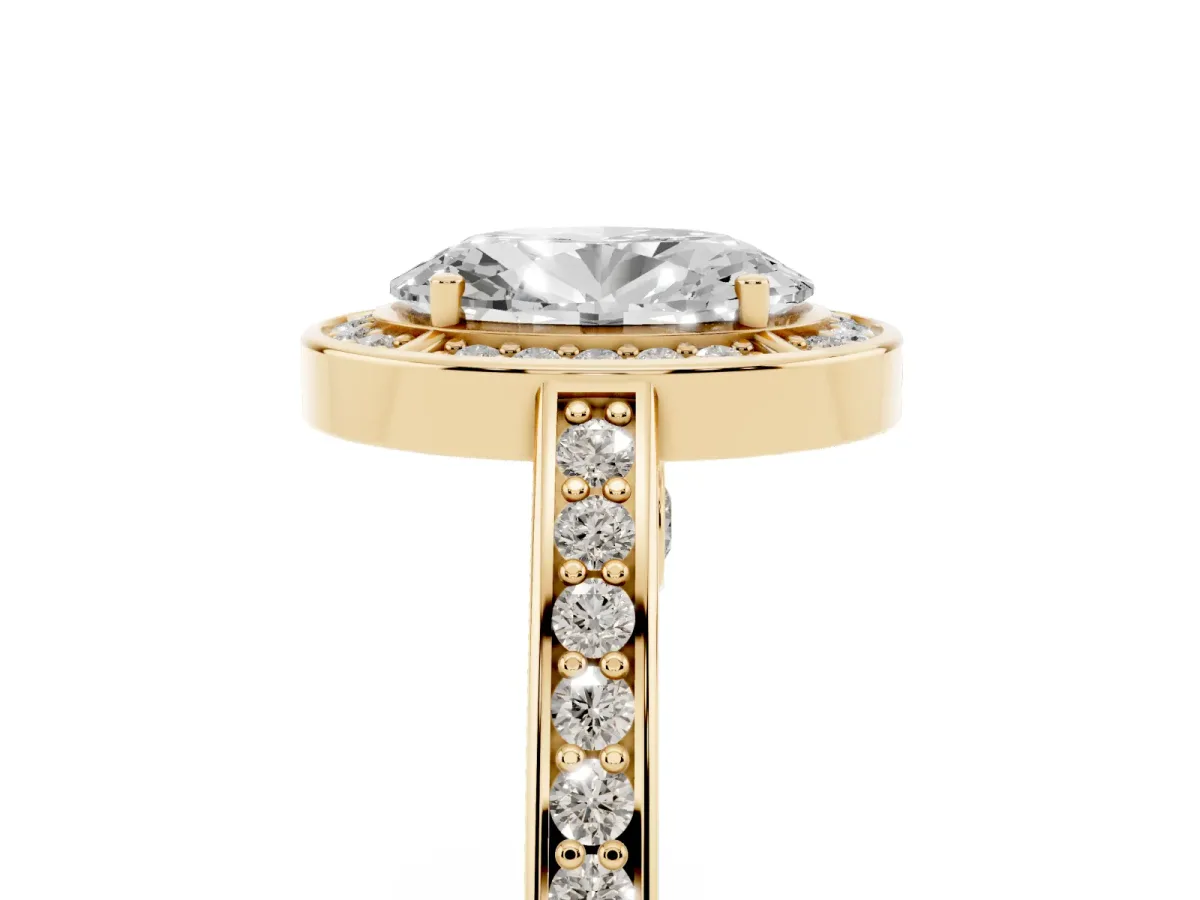 Oval Cut Cut Halo Pave Split Shank Prong Setting Ring Yellow gold