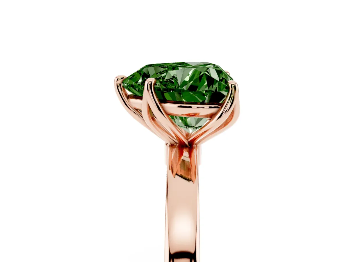Fancy Green Heart Cut Diamond Solitaire Ring with Thin Band and Prong Setting Rose gold