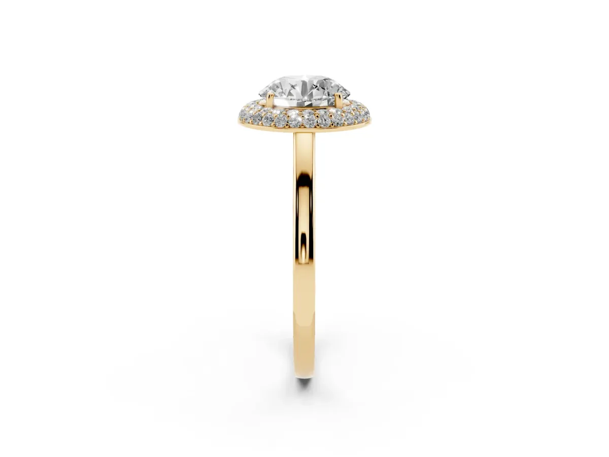 Round Cut Halo Diamond Engagement Ring with Solitaire Band and Four-Prong Setting Yellow gold