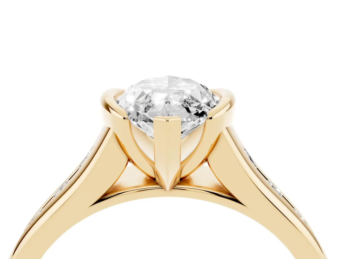 Marquise Cut Solitaire Bezel-Set Diamond Ring with Channel-Set Band Yellow gold
