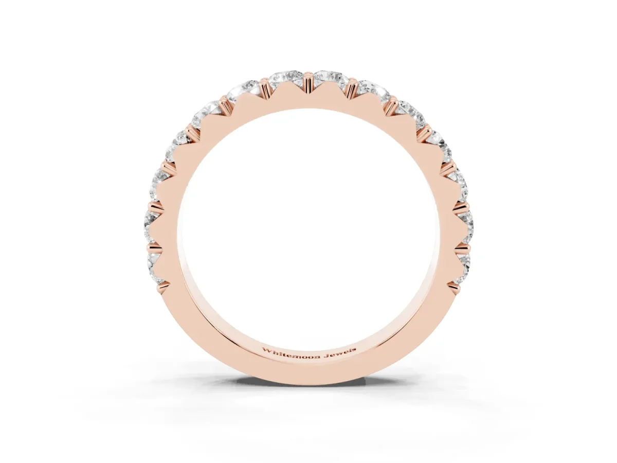 Round Diamond Half Eternity Band with Classic Prong Setting Rose gold