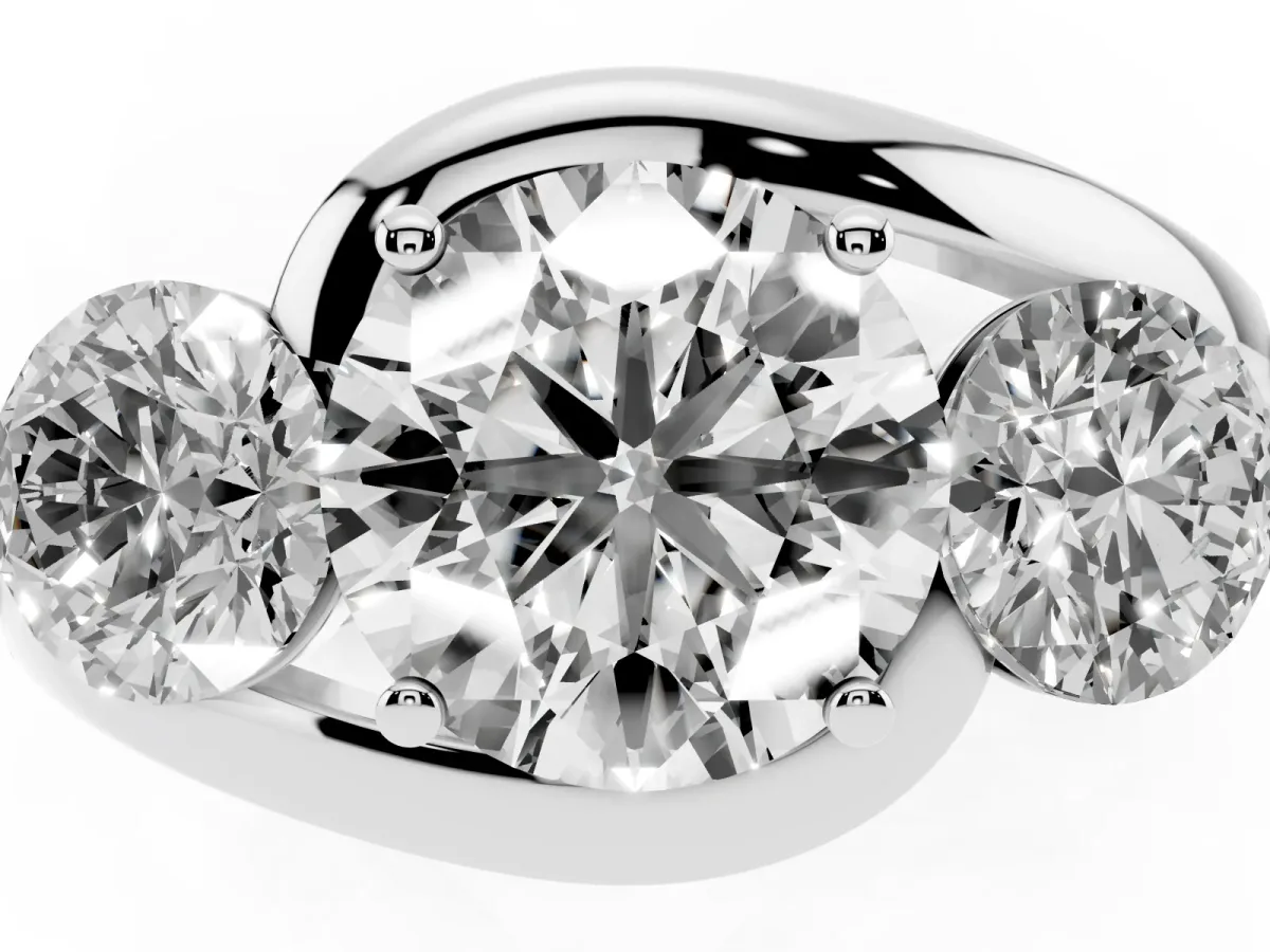 Three-Stone Round Cut Brilliant Split Shank Prong Set Ring White gold