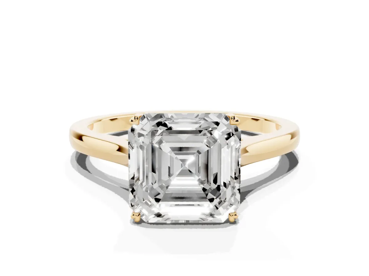 Asscher Cut Solitaire Heart Prong Engagement Ring with Tapered Band Yellow gold