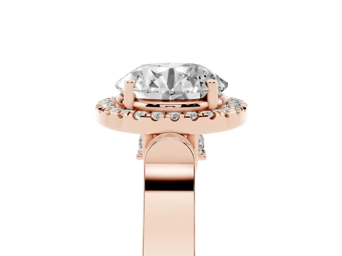 Round Cut Halo Round Diamond Twist Band with Four-Prong Setting Rose gold