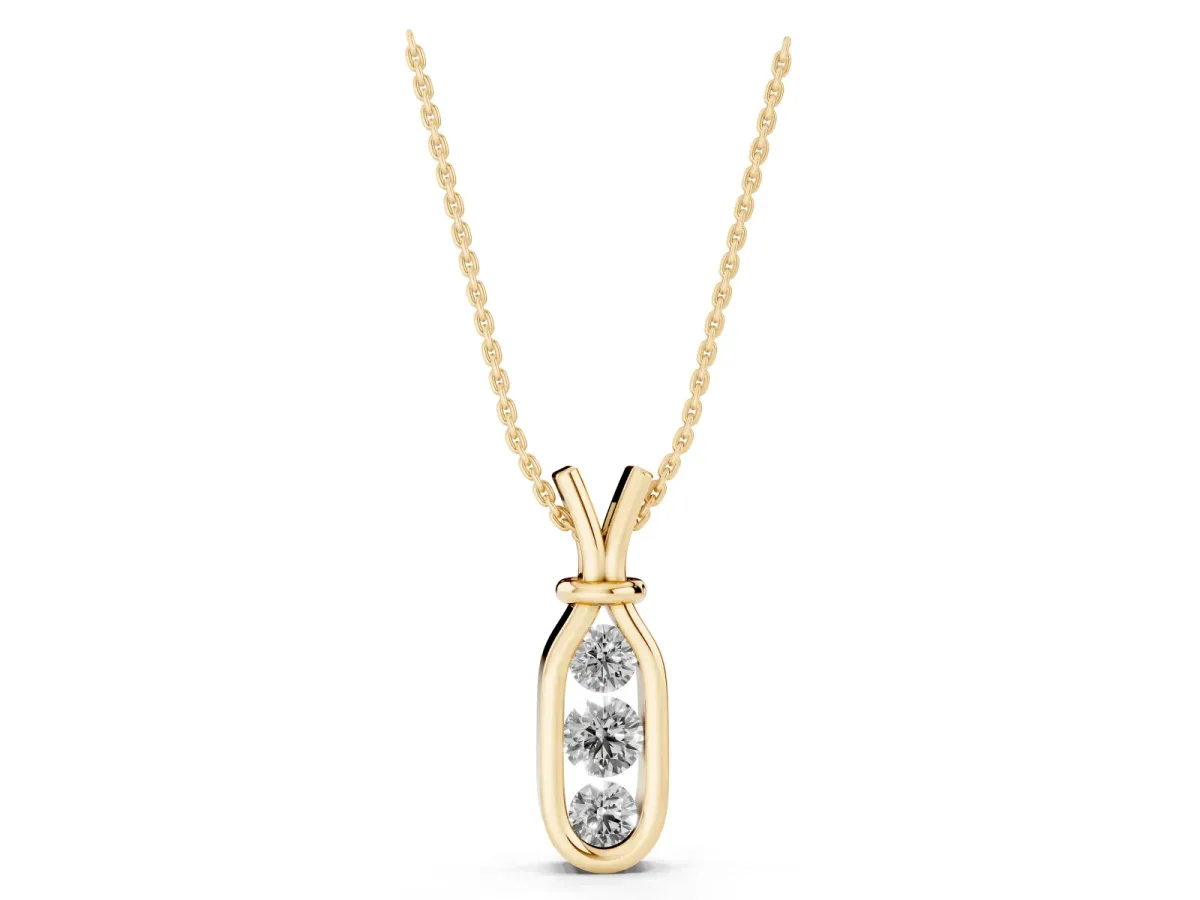 Three-Stone Round Diamond Bezel Pendant Yellow gold