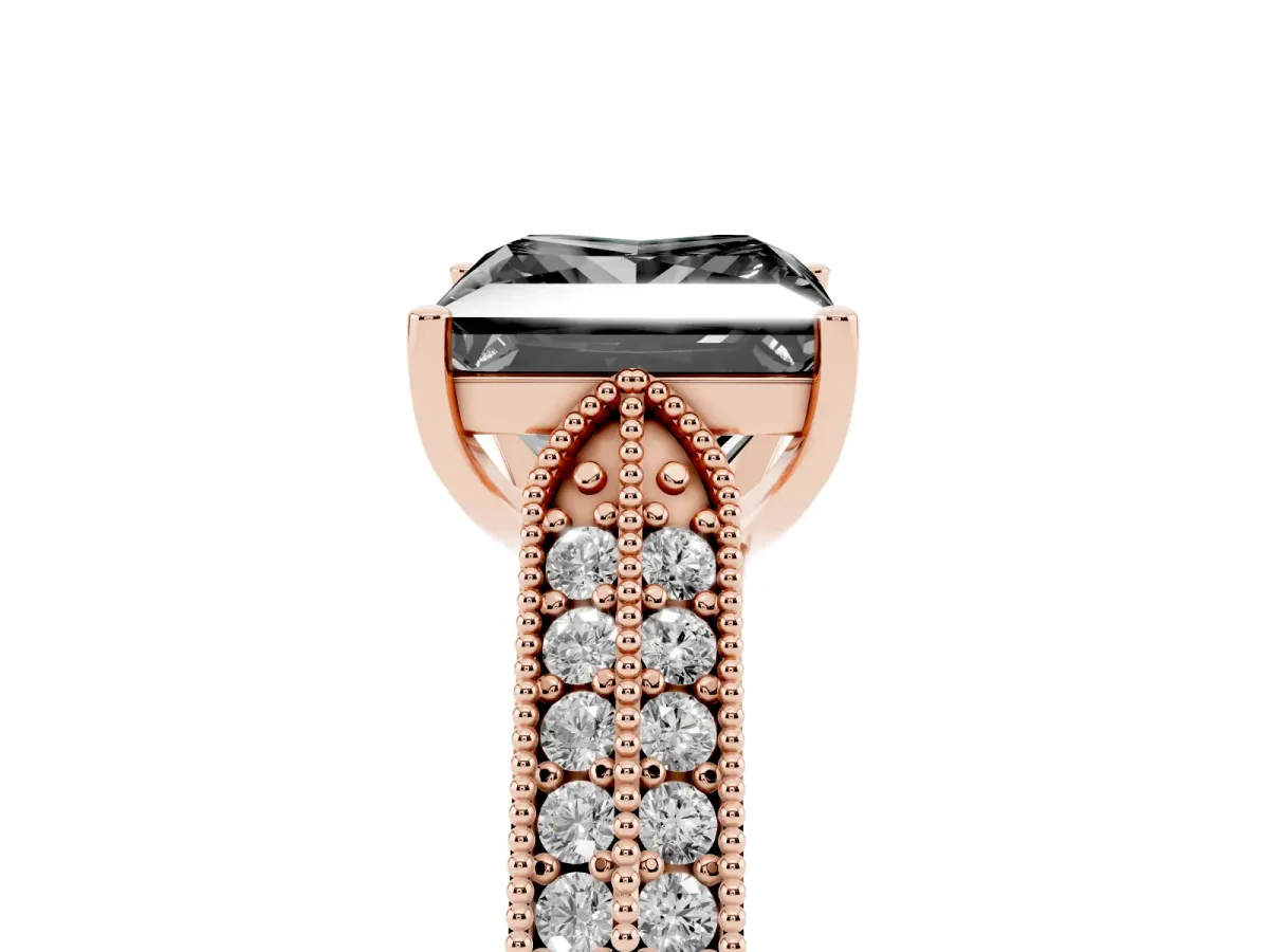 Fancy Black Princess Cut Cut Pave Split Shank Engagement Ring with Four-Prong Setting Rose gold