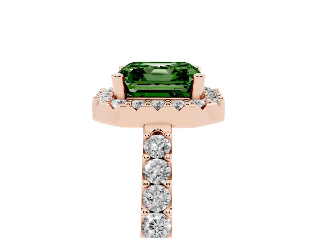 Fancy Green Asscher Cut Halo Diamond Pavé Solitaire Ring Rose gold