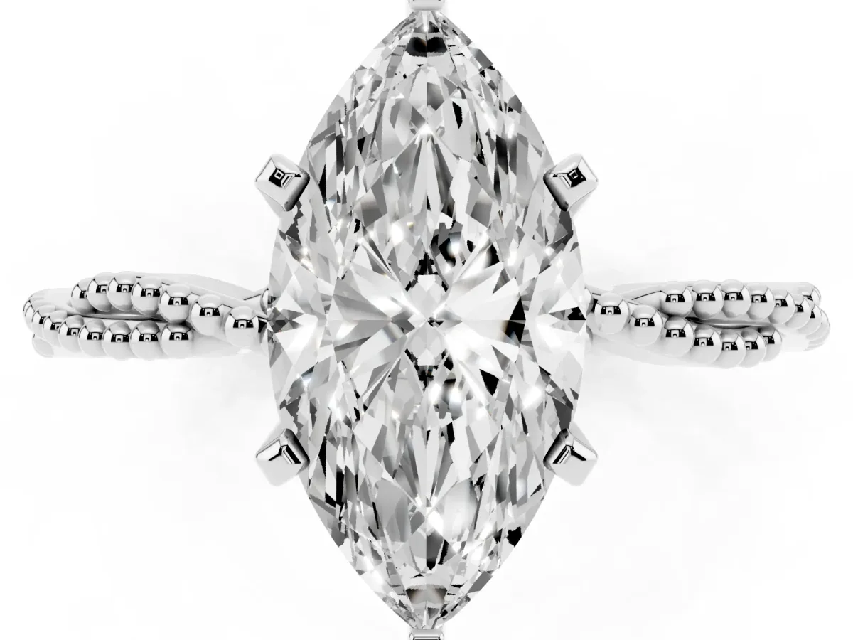 Marquise Cut Solitaire Twisted Band with Bead Prong Setting Silver