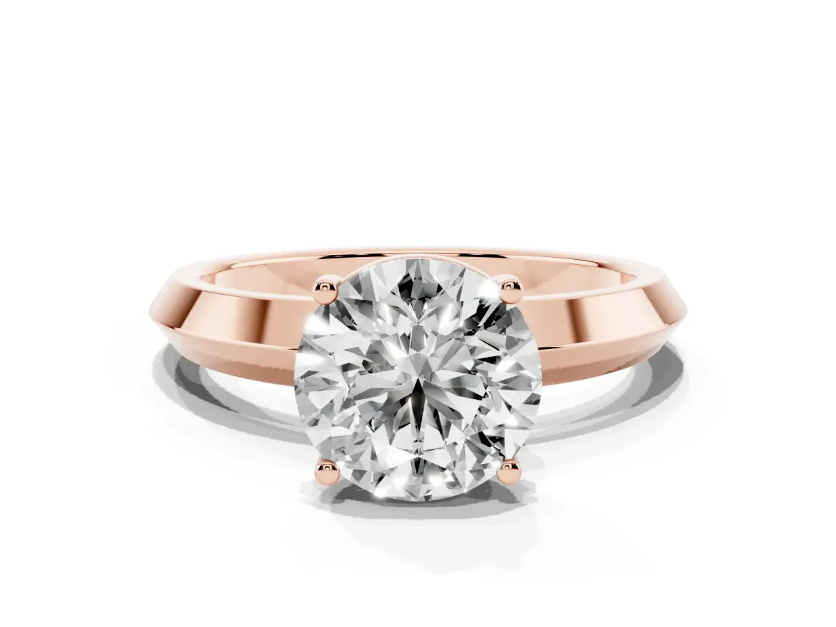 Round Cut Cut Solitaire Engagement Ring with Flat Band and Four-Prong Setting Rose gold