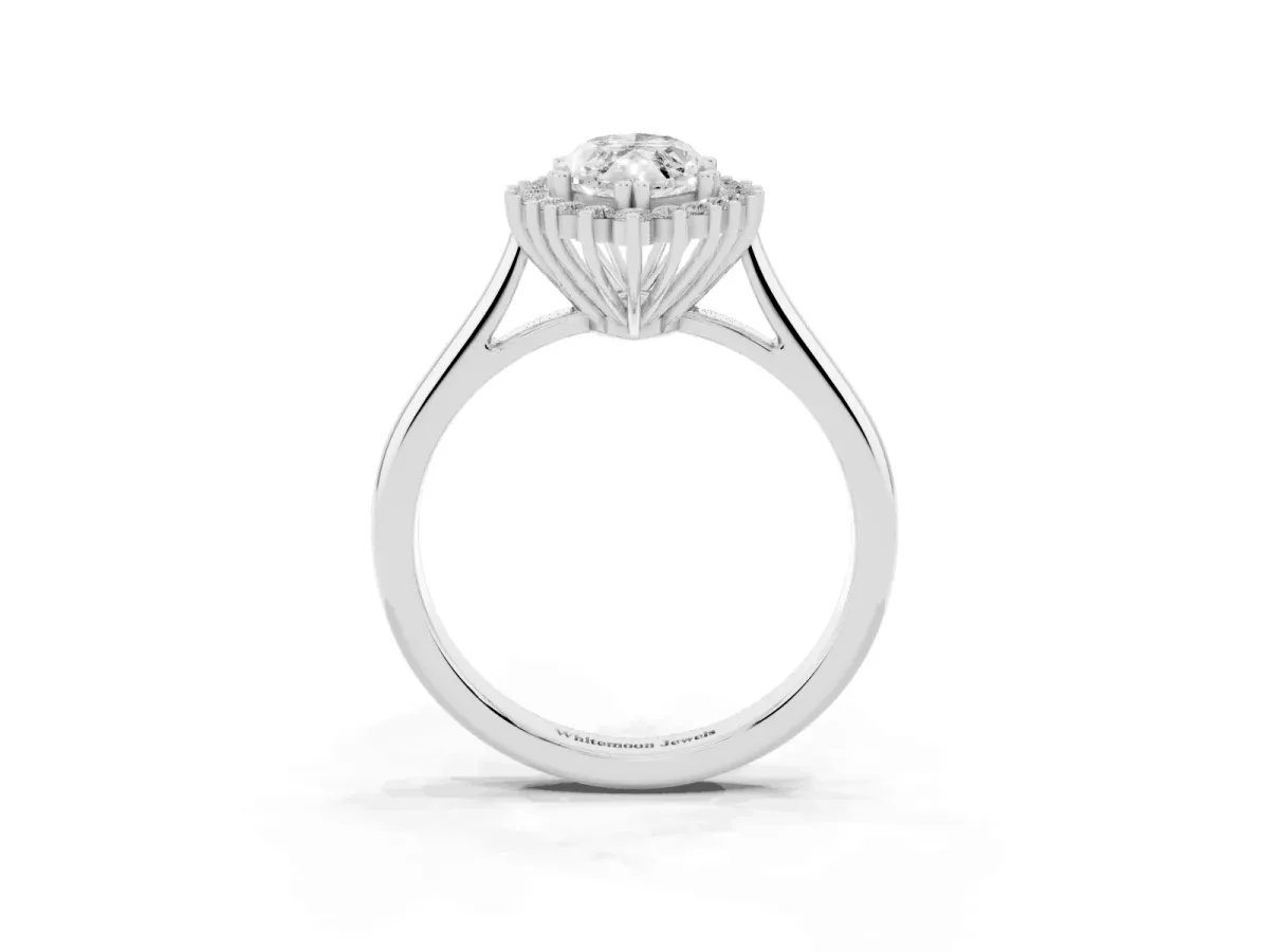 Marquise Cut Cut Diamond Halo Ring with Solitaire Band and Prong Setting Platinum
